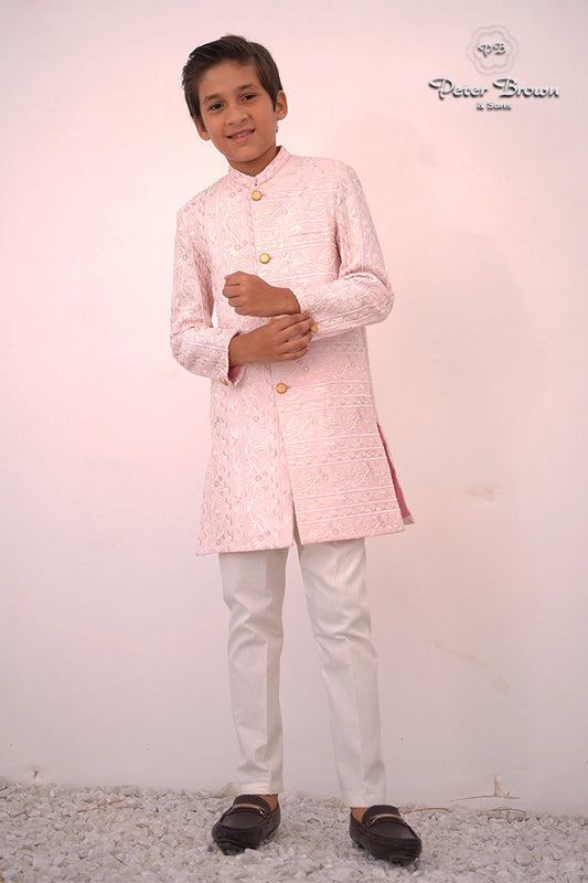 Leaves Embroidery-Boys Sherwani