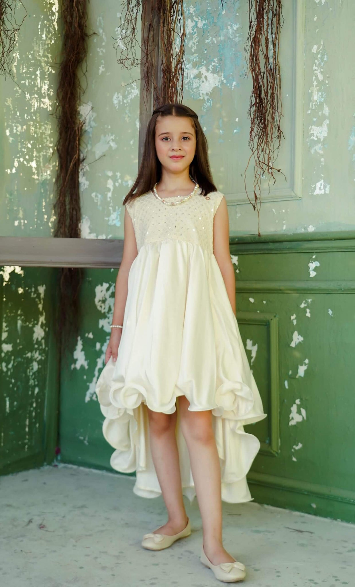 Elegant Long white & gold Frock